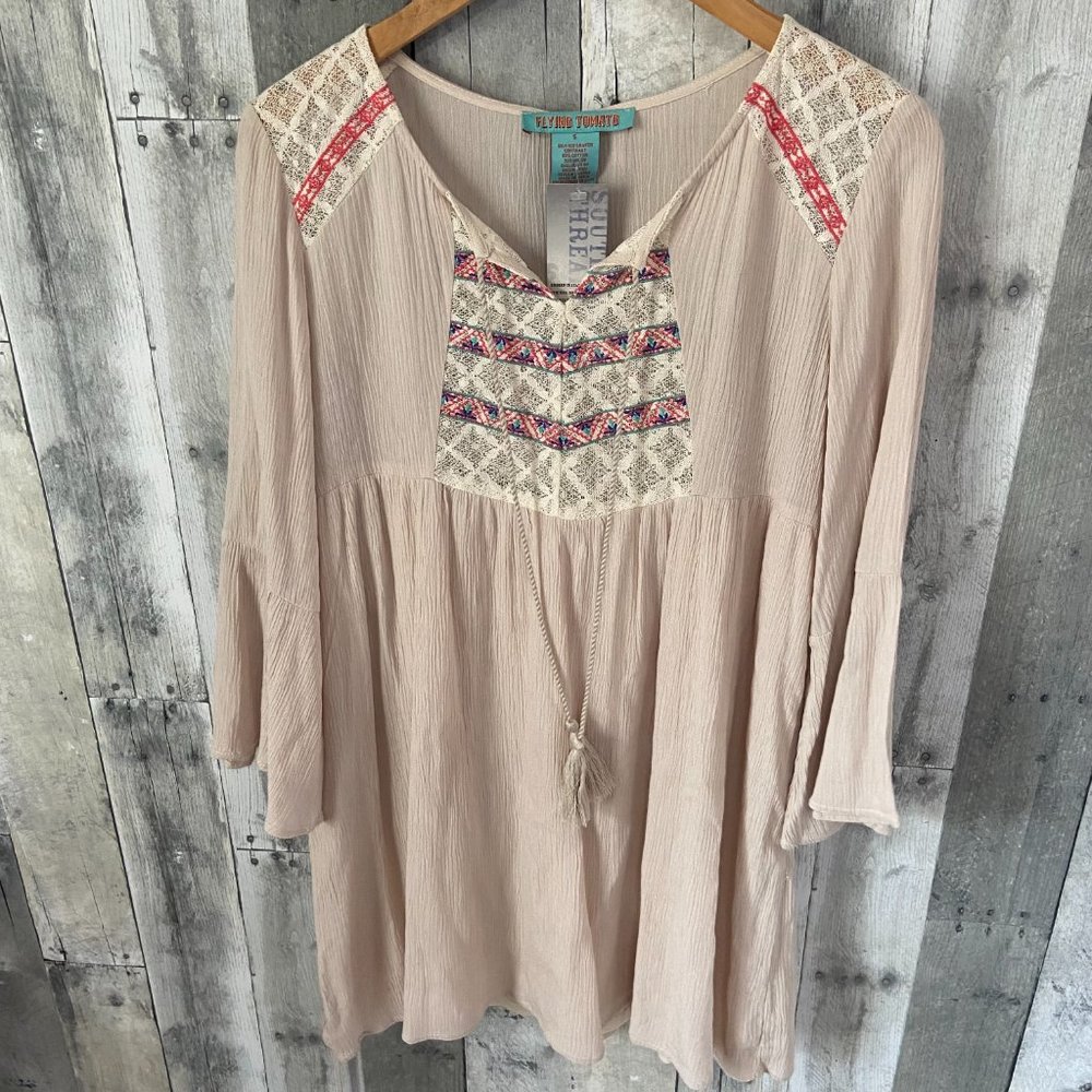 Flying Tomato Cream Bohemian Long Sleeve Tunic Top NEW Womens Small NWT - Picture 3 of 9